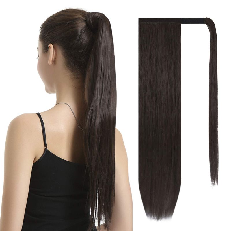 Photo 1 of 
BARSDAR 28 inch Ponytail Extension Long Straight Wrap Around Clip in Synthetic Fiber Hair for Women - Darkest Brown