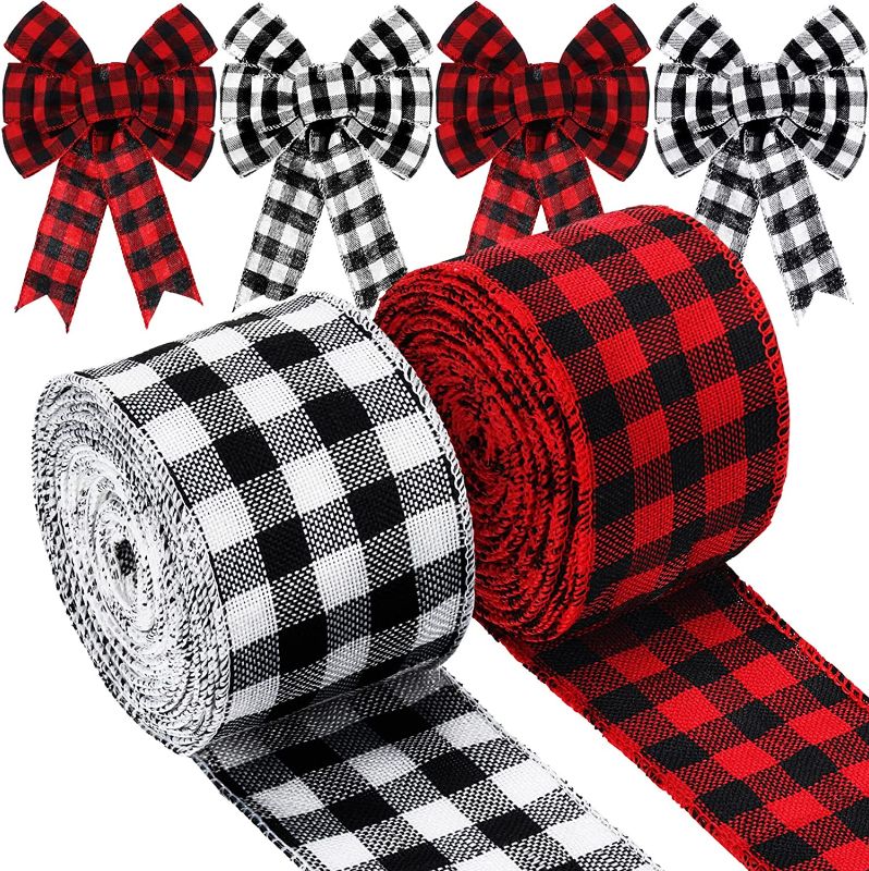 Photo 1 of 
2 Rolls Christmas Buffalo Ribbon Plaid Ribbon Wired Edge Ribbons Plaid Burlap Ribbon for Christmas Gift Wrapping Crafts Decoration