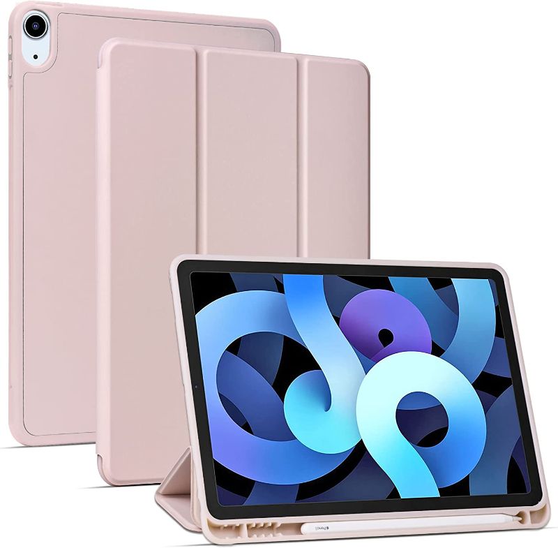 Photo 1 of Arae for iPad Air 5 Generation 10.9 Case (2022) / iPad Air 4 Generation 10.9 Case (2020) Auto Wake / Sleep Feature Standing Cover, Rosegold
