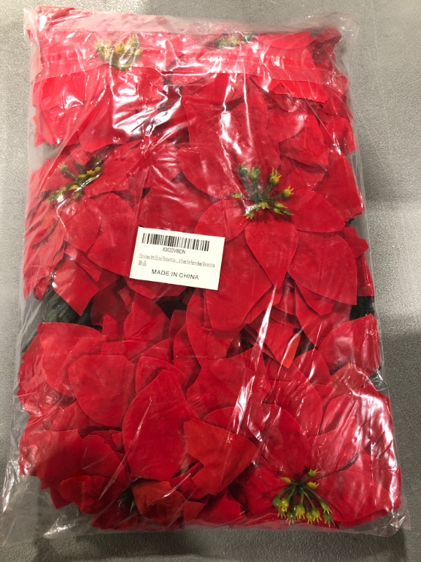 Photo 2 of  WISTART Christmas Artificial Poinsettia Flowers 6Pack Silk Red Poinsettia Artificial Bushes Christmas Flowers 7 Heads Velvet Poinsettia Floral Bouquet with Stem for Party Home Decoration