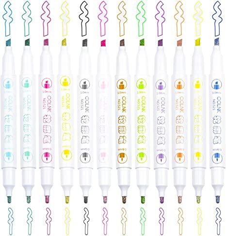 Photo 1 of  Dual Tip Double Line Metallic Ink Self-outline Marker Set, Paint Pen Bullet Journal Pens Colored Permanent Marker Pens for Kids, Amateurs Professionals DIY Illustration Coloring Sketching Card Make 