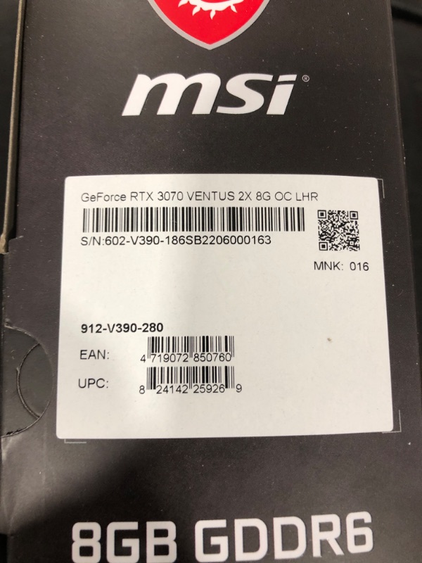 Photo 2 of MSI Gaming GeForce RTX 3070 LHR 8GB GDRR6 256-Bit HDMI/DP Nvlink Torx Fan 2 Ampere Architecture OC Graphics Card (Ventus 2X)