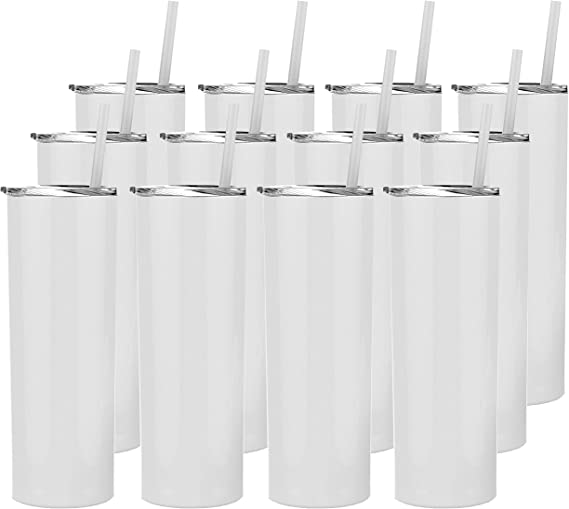 Photo 1 of  20 oz. Skinny Steel, Double Wall Stainless Tumbler (White, 24 Pack)
