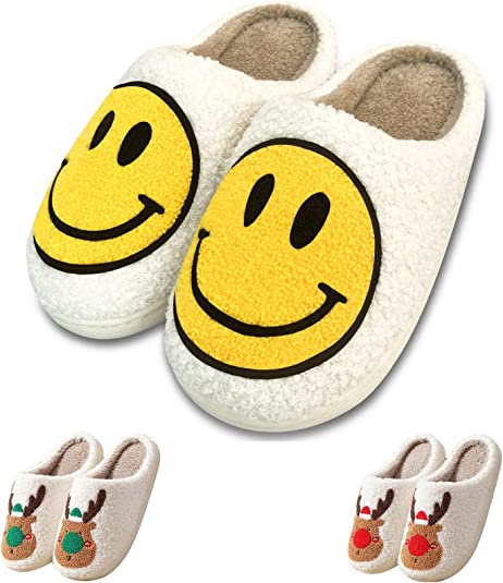 Photo 1 of 2022 Upgraded Bad Cute Bunny Slippers for Women Men, Smiley Face Slippers Embroidery Fluffy Fuzzy Slippers House Couples slippers Non-slip Warmth for Indoor Outdoor - 43-44
