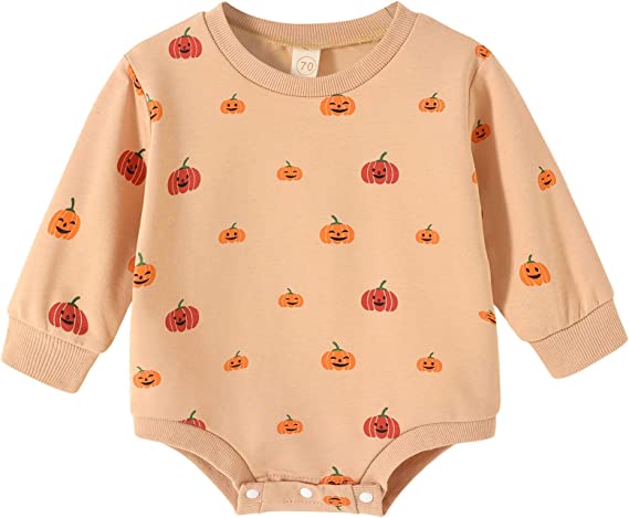 Photo 1 of Baby Halloween Outfit Girl Boy Pumpkin Oversized Sweatshirt Romper Halloween Bodysuit Fall Tops 24
