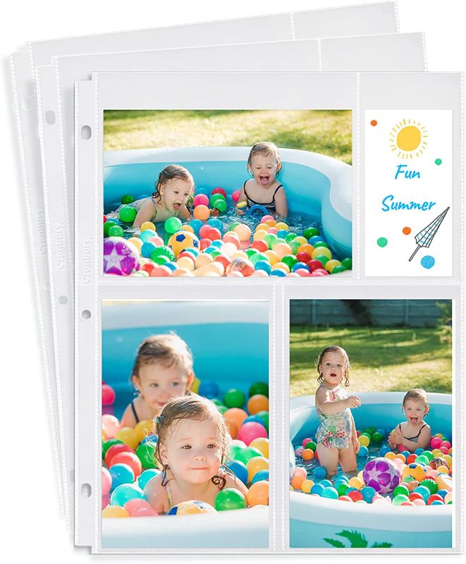 Photo 1 of 2pk CRANBURY Photo Album Pages for 3-Ring Binder - (4x6 Mixed Layout, 24 Pack), Includes Memo Cards, Photo Pages Hold 144 Photos, Heavy Duty 4 x 6 Photo Album Refill Pages for Standard Three-Ring Binders
