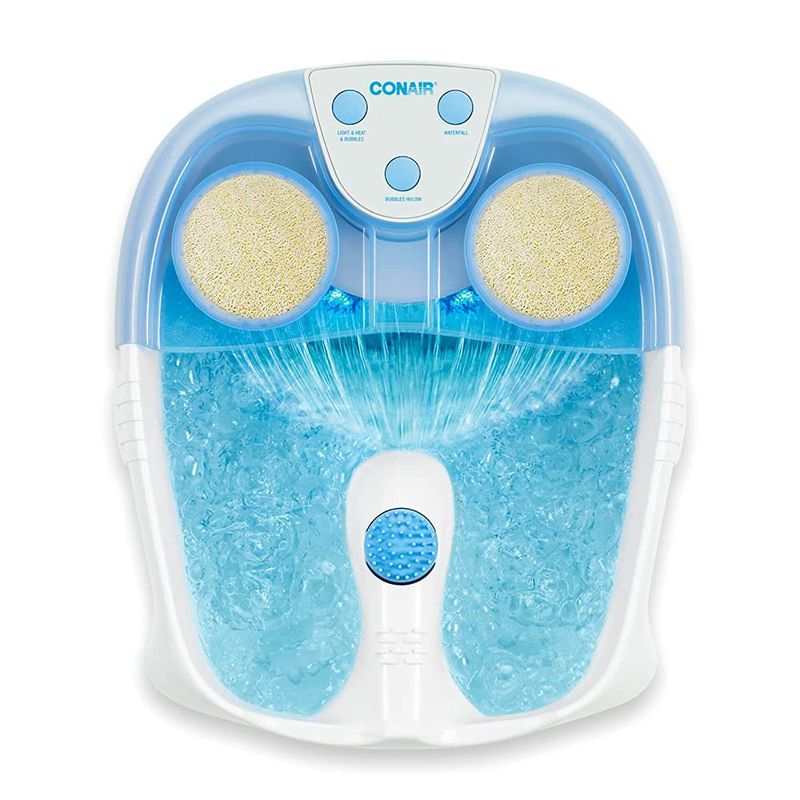 Photo 1 of Conair Waterfall Pedicure Foot Spa Bath with Blue LED Lights, Massaging Bubbles and Massage Rollers, Blue/White
