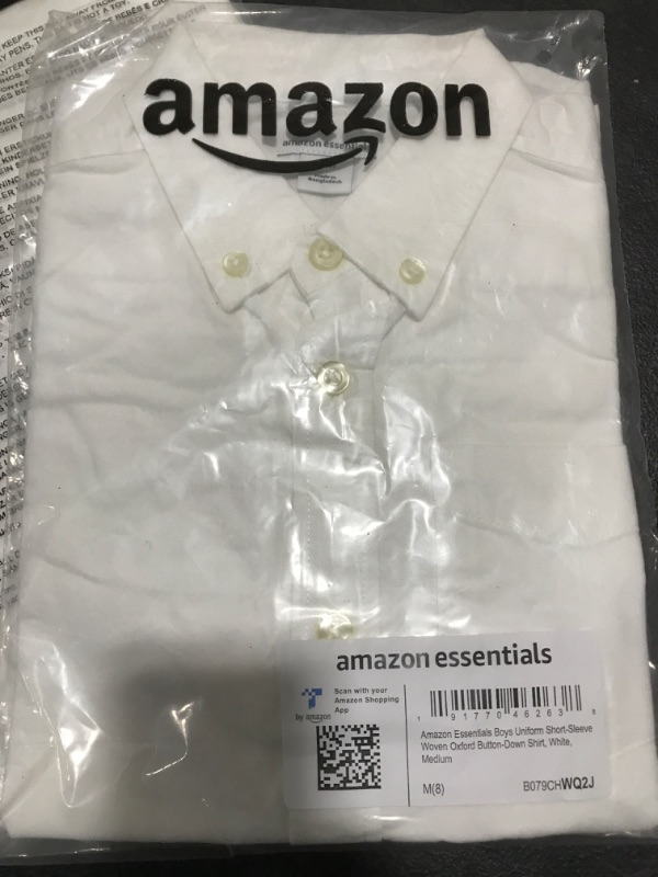 Photo 2 of Amazon Essentials Boys' Uniform Short-Sleeve Woven Oxford Button-Down Shirt Medium White