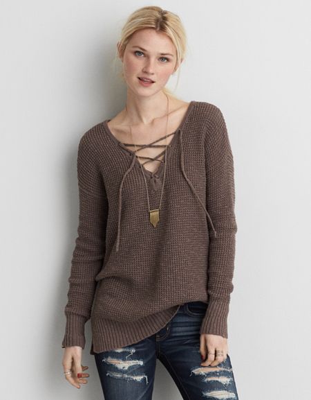 Photo 1 of Ae Lace-up Waffle Sweater Large 