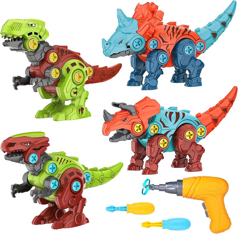 Photo 1 of CMXFOXS 4PCS Dinosaur Toys for 3 4 5 6 7 8 Year Old Boys Take Apart Dino STEM Building Toy with Electric Drill for Kids 5-7,Educational Dinosaur Play Set Gifts for Toddlers 3+ Age 