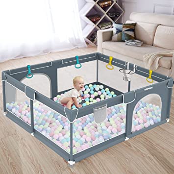 Photo 1 of YiiMee Baby Playpen, 71x59 inch Play Pens for Babies and Toddlers, Play Yard for Babies, Kids Play Pen for Outdoor & House, Anti-Fall Playyard, Grey
