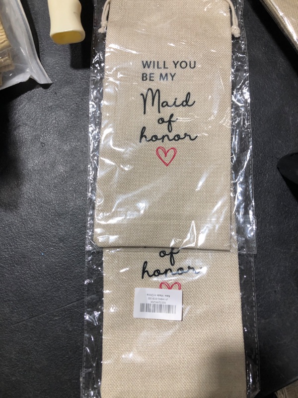Photo 2 of 2 pack Maid Of Honor Proposal Wine Bag, Gift for Pairs Well With Being A Maid Of Honor?MOH?Burlap Bag – 1 Pc(EES 022)
