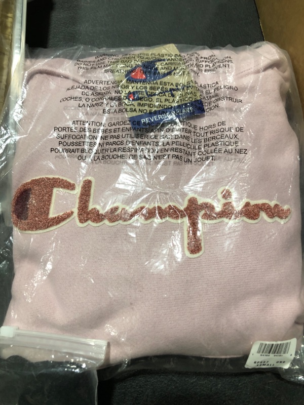 Photo 2 of Champion Women's Reverse Weave Pullover Hoodie Standard Fit X-Small Hush Pink Chenille Script