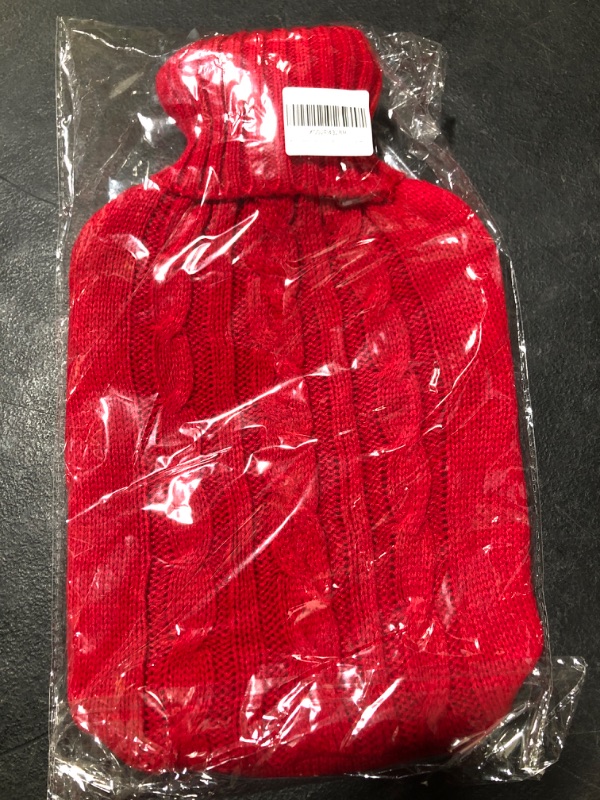 Photo 1 of BAYUTE Classic Rubber Thermos with Lid Transparent Hot Water Bottle 2L with Knit Sleeve.(RED)