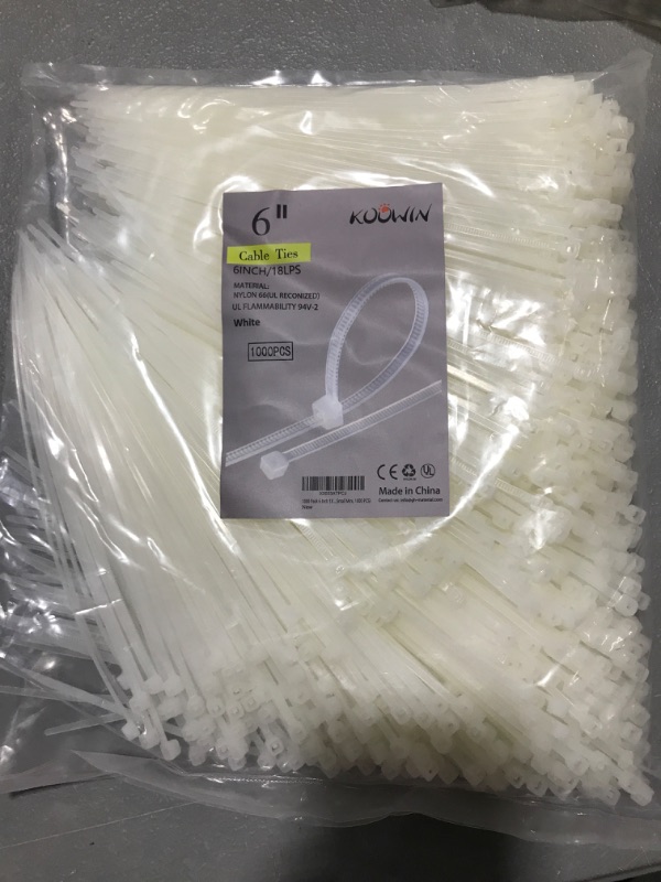 Photo 2 of 1000 Pack 6 Inch Bulk KOOWIN Nylon Plastic Cable Zip Ties Small Wire Wraps White 6 inch 18 lb (1000 pcs) White