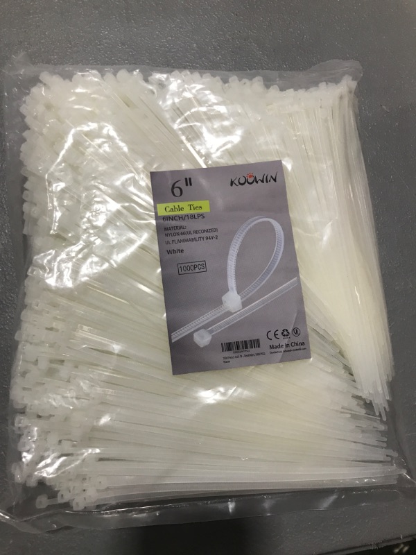 Photo 2 of 1000 Pack 6 Inch Bulk KOOWIN Nylon Plastic Cable Zip Ties Small Wire Wraps White 6 inch 18 lb (1000 pcs) White