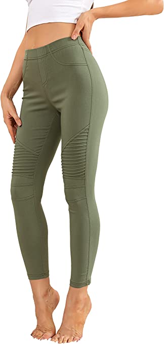 Photo 1 of CALIPESSA Women's Skinny Cropped Pants Pleated Stretch Leggings Pencil Pants 