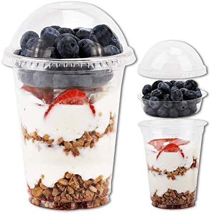 Photo 1 of 12 oz Clear Plastic Parfait Cups with Insert 3.25oz & Dome Lids No Hole - (20 Sets) Yogurt Fruit Parfait Cups for Kids, for Dips and Veggies, Take Away Breakfast and Snacks. No Leaking 
