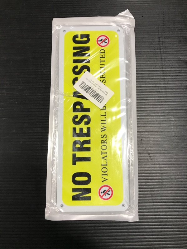 Photo 2 of No Trespassing Sign Metal Outdoor, 10" x 3.5" Aluminum Violators Will Be Prosecuted Signage for House Home (4 Pack) YELLOW No Trespassing Sign