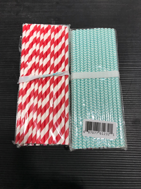 Photo 2 of 2 Pack- Red, Light Blue and Card Paper Straws- Alice in Wonderland Theme