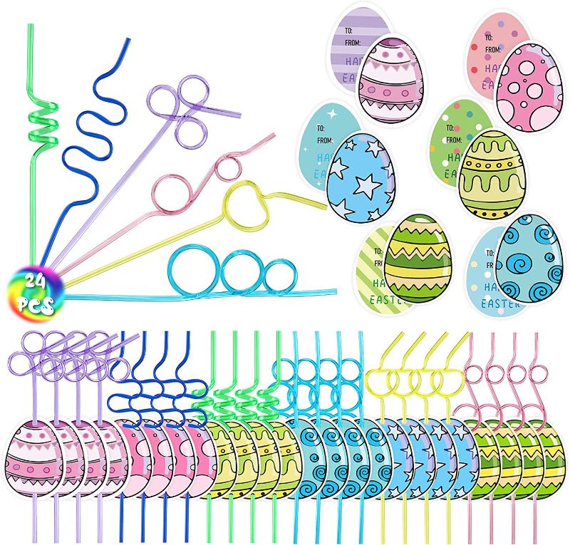 Photo 1 of 24 Pcs Silly Straws for Kids, Crazy Straws for Kids, Plastic Straws Colorful Reusable Drinking Straws