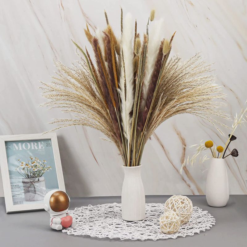 Photo 1 of 65 Pcs Fluffy Pampas Grass,17inch Natural Dried Pampas Grass Decor Tall,Pampas Grass Plants for Dried Flower Arrangements Wedding Home Decor