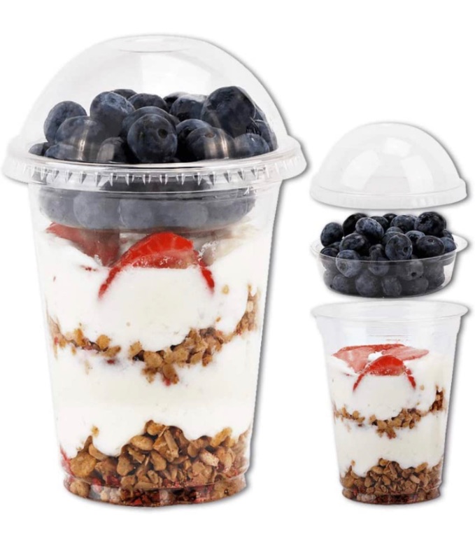 Photo 1 of 12 oz Clear Plastic Parfait Cups with Insert 3.25oz & Dome Lids No Hole - (20 Sets) 