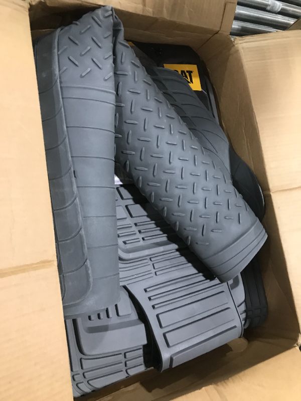 Photo 3 of BDK Caterpillar CAMT-1003 (3-Piece) Deep Dish Rubber Car Floor Mats with Trunk Cargo Liner, Heavy Duty All Weather Trim to Fit Front & Rear Combo Set for Car Sedan SUV Van Gray