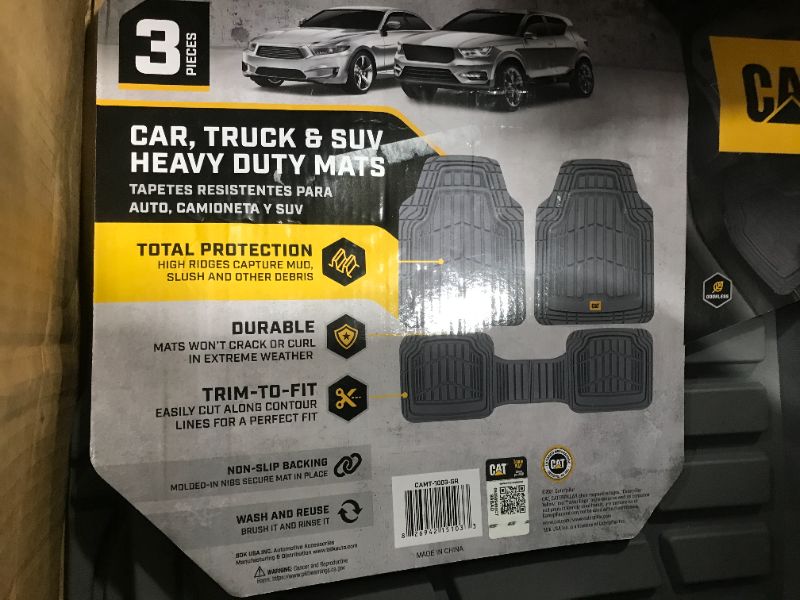 Photo 2 of BDK Caterpillar CAMT-1003 (3-Piece) Deep Dish Rubber Car Floor Mats with Trunk Cargo Liner, Heavy Duty All Weather Trim to Fit Front & Rear Combo Set for Car Sedan SUV Van Gray