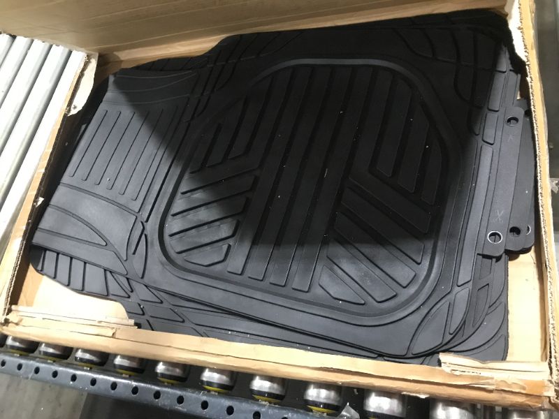 Photo 2 of Amazon Basics 4-Piece All-Weather Protection Heavy Duty Rubber Floor Mats Set with Cargo Liner for Cars, SUVs, and Trucks?Black,Universal Trim to Fit Black Thick Heavy Duty Rubber 4-Piece