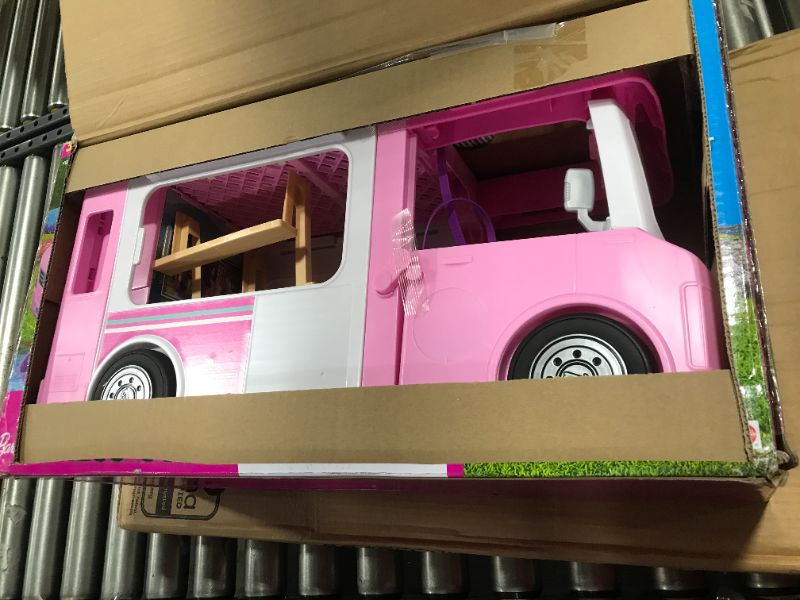 Photo 2 of Barbie Camper 3-in-1 DreamCamper Toy Playset Transforming Camper with Pool, Truck and Boat 60 Barbie Accessories Kids Toys and Gifts 3 in 1 Camper