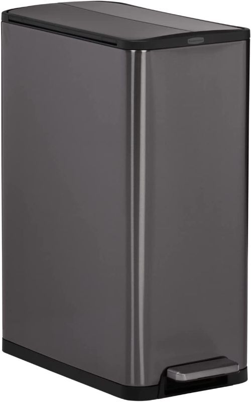 Photo 1 of Rubbermaid Elite Stainless Steel Slim Step-On Trash Can for Home and Kitchen, 11.8 Gallon, Charcoal
