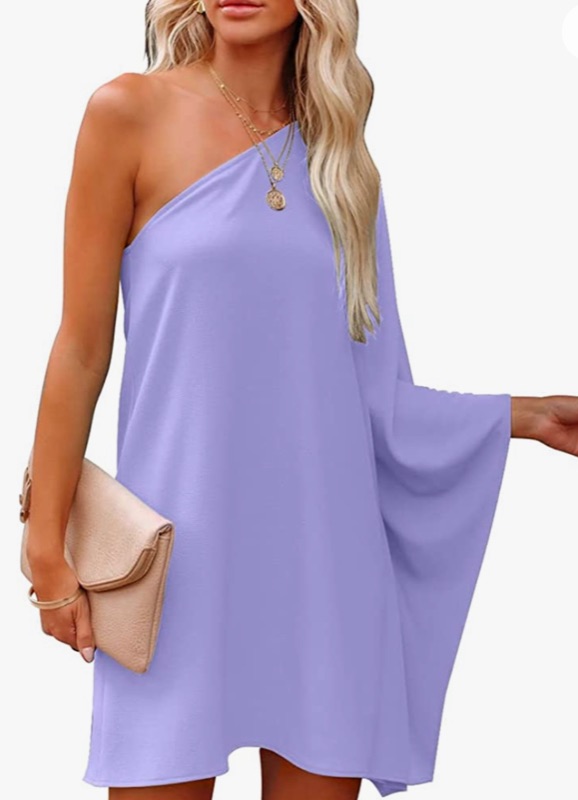 Photo 1 of ZileZile Women's Sexy One Shoulder Batwing Loose Casual Solid Color Cocktail Club Party Mini Dress SIZE M