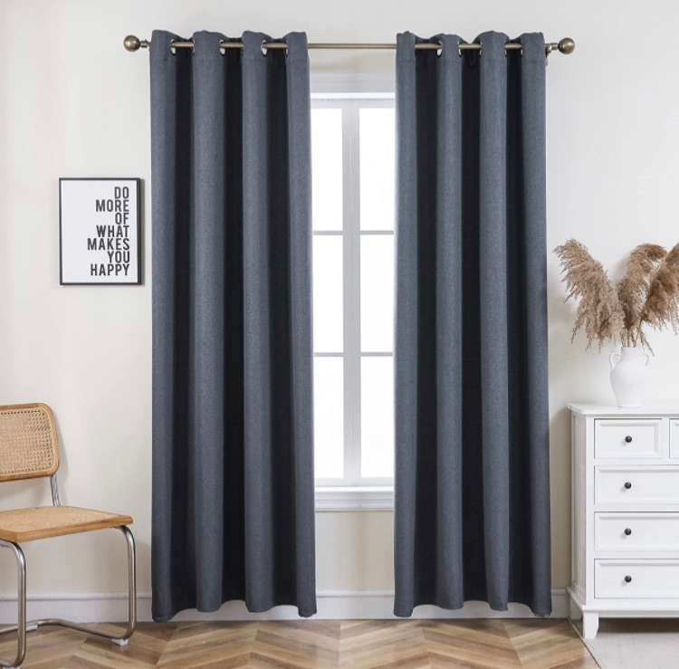 Photo 1 of Blackout Curtain Linen Texture -Thermal Insulated Solid Grommet Room Darkening Curtain/2 Panel/Drape for Bedroom ?Dark Grey, 52x84 in