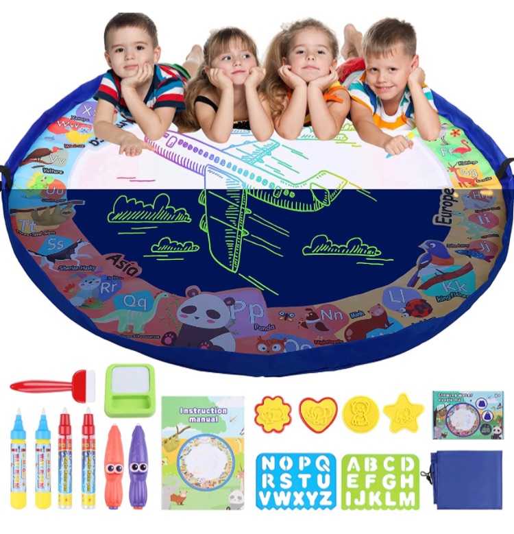 Photo 1 of Gemeer Magic Water Doodle Mat - 40 Inch Extra Large Glowing Drawing Mat with Storage Function - Kids Painting Writing Learning Coloring Pad - Christmas Gift Educational Toys for 3+ Boys Girls