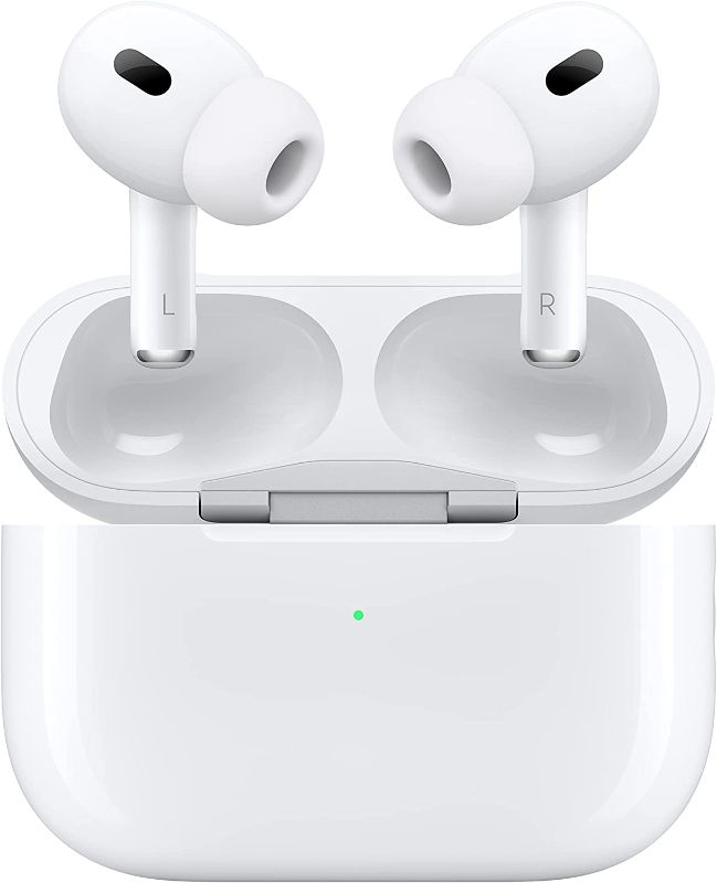 Photo 1 of Apple AirPods Pro (2nd Generation) Wireless Earbuds, Up to 2X More Active Noise Cancelling, Adaptive Transparency, Personalized Spatial Audio, MagSafe Charging Case, Bluetooth Headphones for iPhone