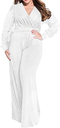 Photo 1 of 701 - Jumpsuit Plus Size Mesh Long Sleeves V Neck Wide Pants Size Size 3XL
