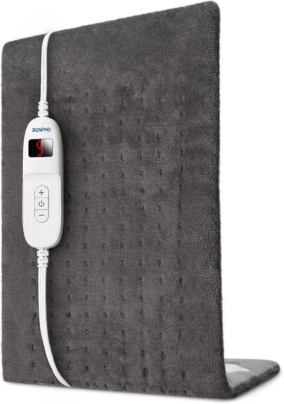 Photo 1 of Renpho Electric Heating Pad for Back Neck Shoulder Foot, 12"x24'' Ultra-Soft Large Heat Pads for Cramps, Fast Heated with 10 Temperature Settings, Auto Shut Off, Machine Washable, ETL Certified-Gray
