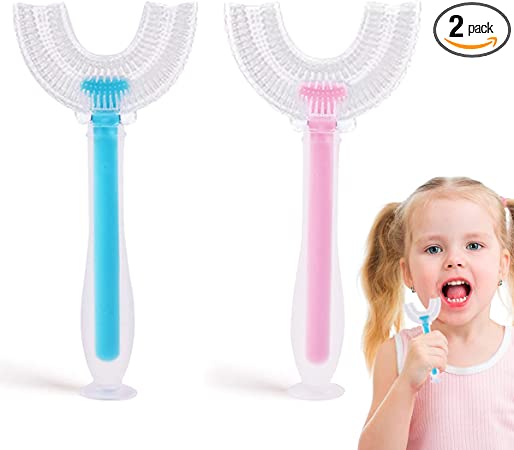 Photo 1 of BIKBOK 2PCS U Shaped Toothbrush for Kids, 360¡ã Cleanning Toddler Toothbrush, Extra Soft Silicone Baby Toothbrush for 2-12 Years (5-12 Years Old, Blue+Pink)