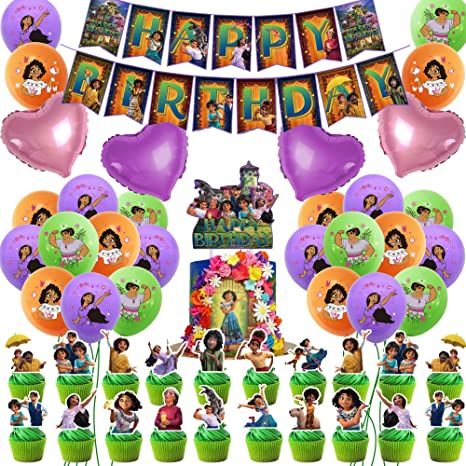 Photo 1 of 59 Pcs Magic Birthday Party Supplies Birthday Decorations Include Banners, Latex Balloons, Foil Balloons, Cake Topper, Cupcake Toppers Magic Party Supplies for Girls