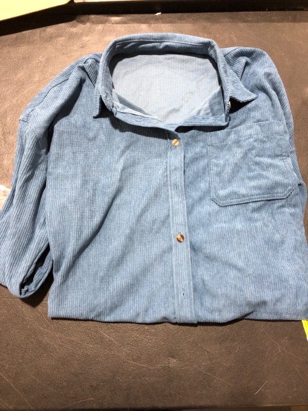 Photo 2 of Astylish Women Corduroy Shirts Casual Long Sleeve Button Down Blouses Top Medium Sky Blue