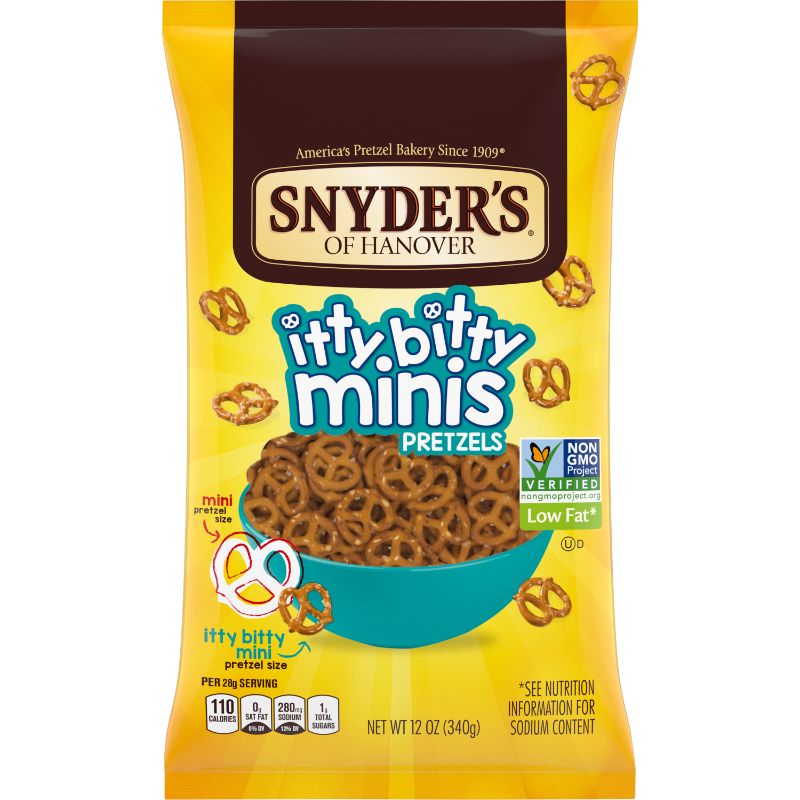 Photo 1 of Snyder's of Hanover Itty Bitty Minis - 12oz, 2 pack exp date 10/1/22, Pompeian Organic Extra Virgin Olive Oil Cook Spray, 5.0 FL OZ exp date 7/25