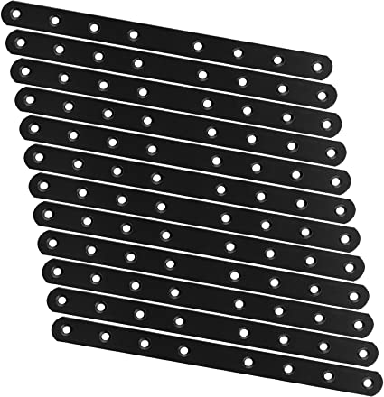 Photo 1 of 12 PCS 10 Inch Mending Plate Black Straight Braces for Wood Heavy Duty Corner Braces Straight Metal Brackets with Holes Flat Metal Bar Connector Mending Joining Bracket for Repair Fixing Fence Shelves
