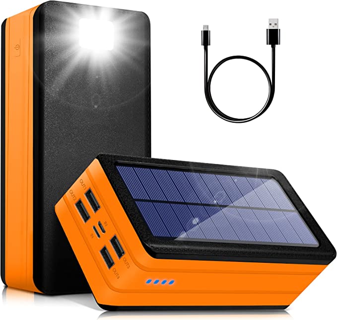 Photo 1 of Solar Power Bank 50000mAh, Portable Solar Phone Charger with Flashlight, 4 Output Ports, 2 Input Ports, Solar Battery Bank Compatible with iPhone for Camping, Hiking, Trips