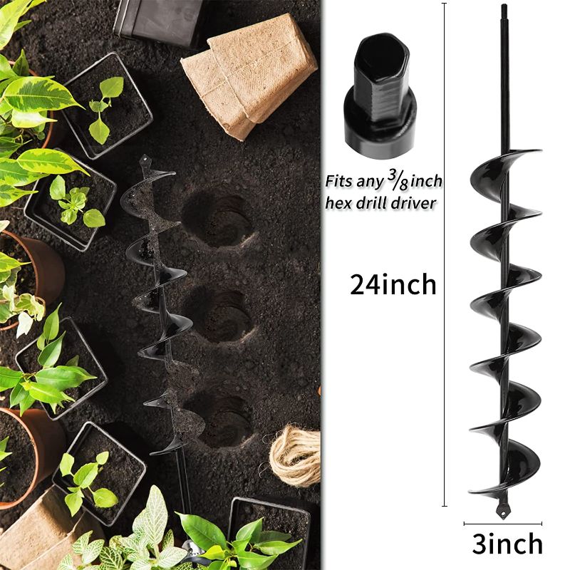 Photo 1 of Auger Drill Bit for Planting 2 Pack 3x24inch and 2x24inch Garden Auger Spiral Drill Bit for Planting Bulbs Flowers Planting Auger for Drill Post Hole Digger for 3/8” Hex Drill 