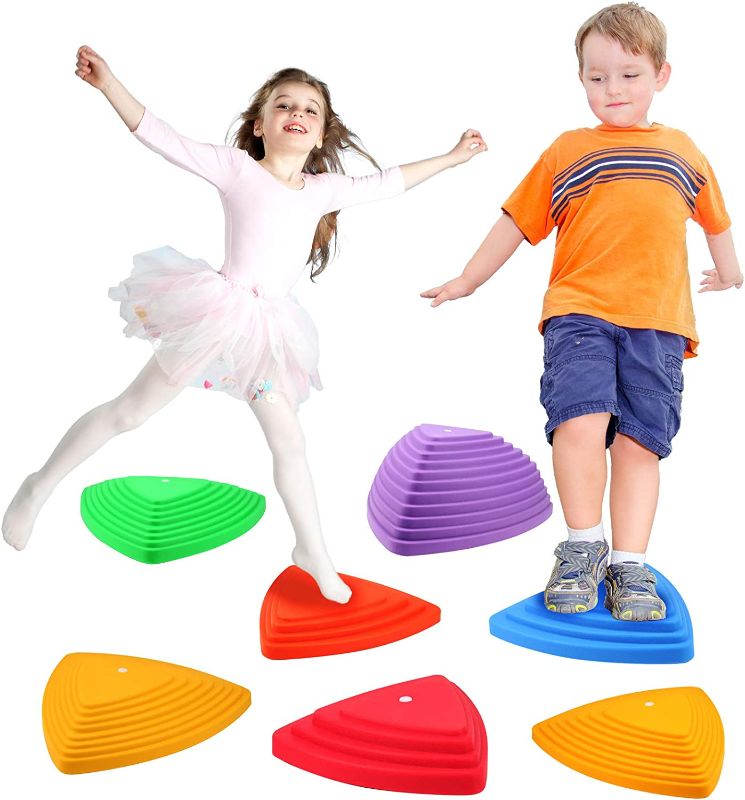 Photo 1 of Gentle Monster Stepping Stones for Kids, Set of 6 Pcs for Balance with Non-Slip Bottom - Exercise Coordination and Stability, Perfect Indoor and Outdoor Play Equipment for Kids, Unique Birthday Gift… 