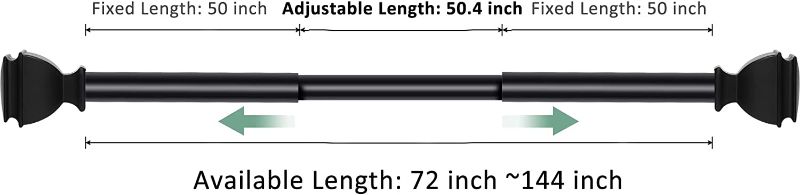 Photo 2 of 1 Ezalia 1" Curtain Rod for Windows 72 to 144 Inch Long Curtain Rod Black with 1 Inch Pole, 6 - 12 Feet Single Window Rods with Square Finials, Drapery Rods for Window Treatment - Matte Black