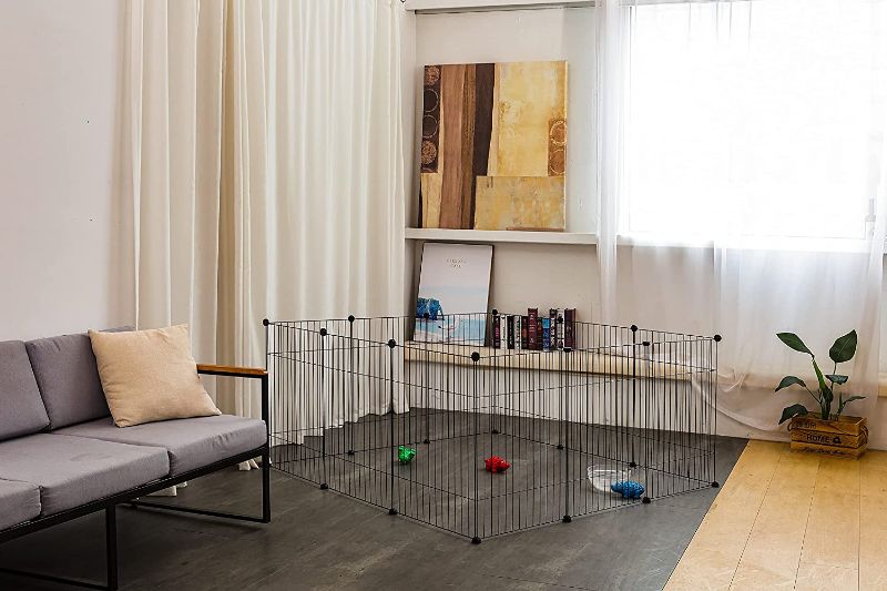 Photo 1 of Allisandro Small Pet Playpen, Small Animal Cage for Indoor Outdoor Use, Foldable Yard Fence for Small Animal, Puppy, Kitten, Guinea Pigs, Bunny, Turtle, Hamster,Black,12 Playpen,20X28 
