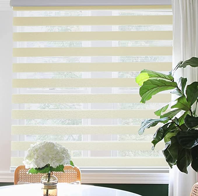 Photo 1 of  Blinds for Windows, 40 x 72 Inches Cream Zebra Roller Shades, Light Filtering Room Darkening 50% Blackout Window Treatments for Living Room, Bedroom, Kitchen, Office, Bathroom
