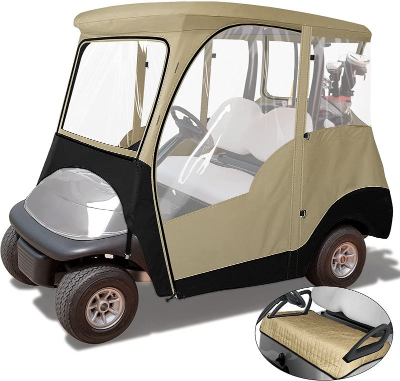 Photo 1 of 800D 2-Person Golf Cart Enclosure with Roll-up Windshield, Universal Golf Cart Rain Cover Fits Club Car Precedent 2000-2019, Seat Cover and Storage Bag Included